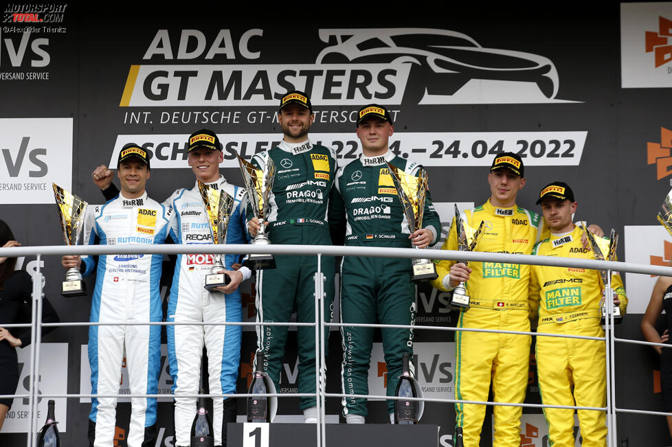 Jules Gounon (ZVO), Fabian Schiller (ZVO), Patric Niederhauser (Rutronik), Luca Engstler (Rutronik), Raffaele Marciello (Landgraf) und Jonathan Aberdein (Landgraf) 