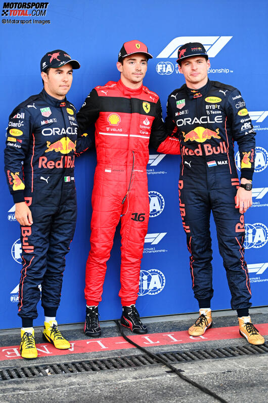 Sergio Perez (Red Bull), Charles Leclerc (Ferrari) und Max Verstappen (Red Bull) 