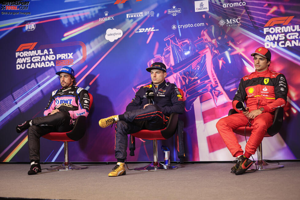 Fernando Alonso (Alpine), Max Verstappen (Red Bull) und Carlos Sainz (Ferrari) 