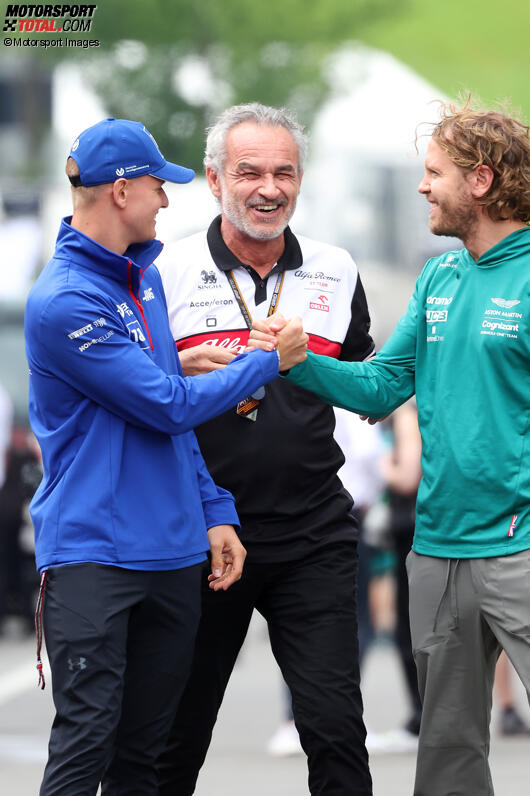 Mick Schumacher (Haas), Beat Zehnder und Sebastian Vettel (Aston Martin) 