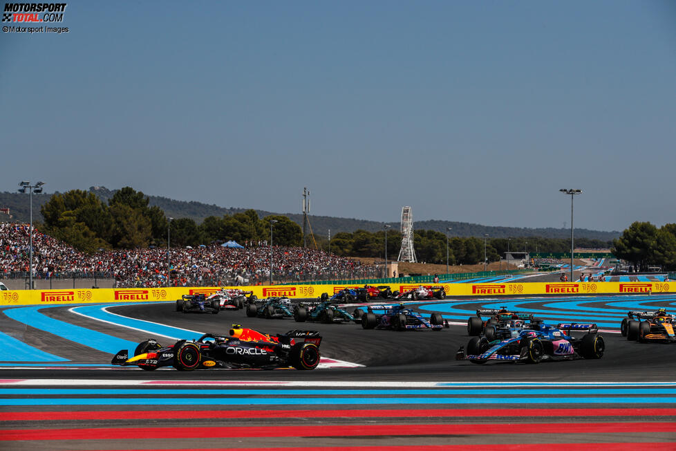 Sergio Perez (Red Bull), Fernando Alonso (Alpine), George Russell (Mercedes), Lando Norris (McLaren) und Daniel Ricciardo (McLaren) 