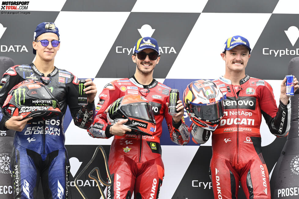 Fabio Quartararo (Yamaha), Francesco Bagnaia (Ducati) und Jack Miller (Ducati) 