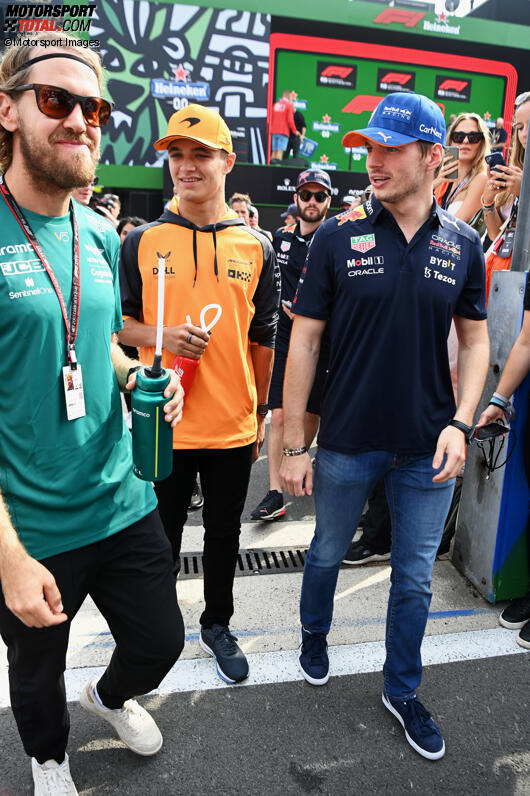 Sebastian Vettel (Aston Martin), Lando Norris (McLaren) und Max Verstappen (Red Bull) 