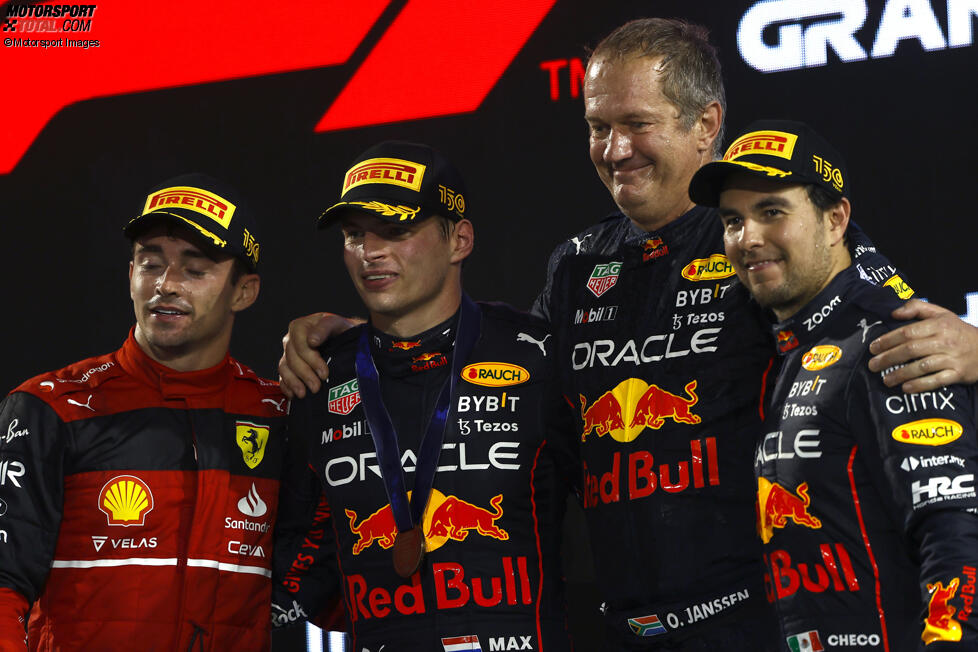 Charles Leclerc (Ferrari), Max Verstappen (Red Bull) und Sergio Perez (Red Bull) 