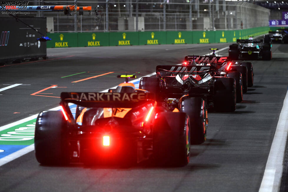 Nico Hülkenberg (Haas), Kevin Magnussen (Haas) und Lando Norris (McLaren) 