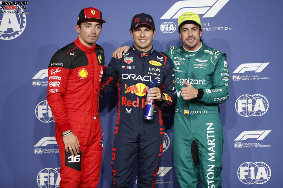 Charles Leclerc (Ferrari), Sergio Perez (Red Bull) und Fernando Alonso (Aston Martin) 