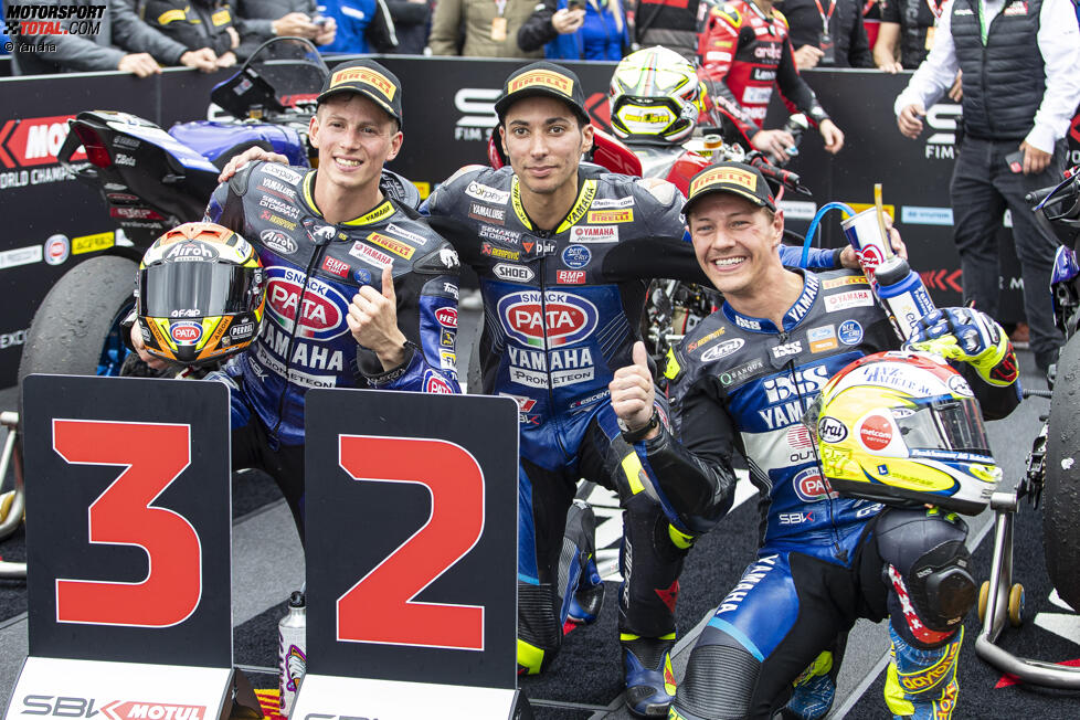 Andrea Locatelli, Toprak Razgatlioglu und Dominique Aegerter 