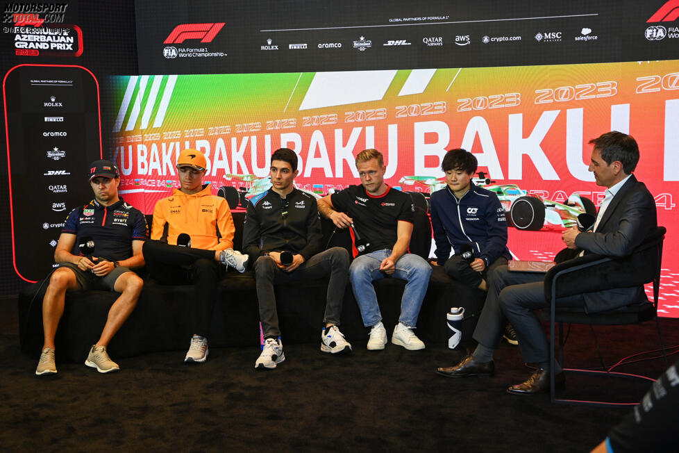 Sergio Perez (Red Bull), Lando Norris (McLaren), Esteban Ocon (Alpine), Kevin Magnussen (Haas) und Yuki Tsunoda (AlphaTauri) 