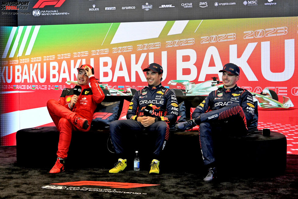 Charles Leclerc (Ferrari), Sergio Perez (Red Bull) und Max Verstappen (Red Bull) 