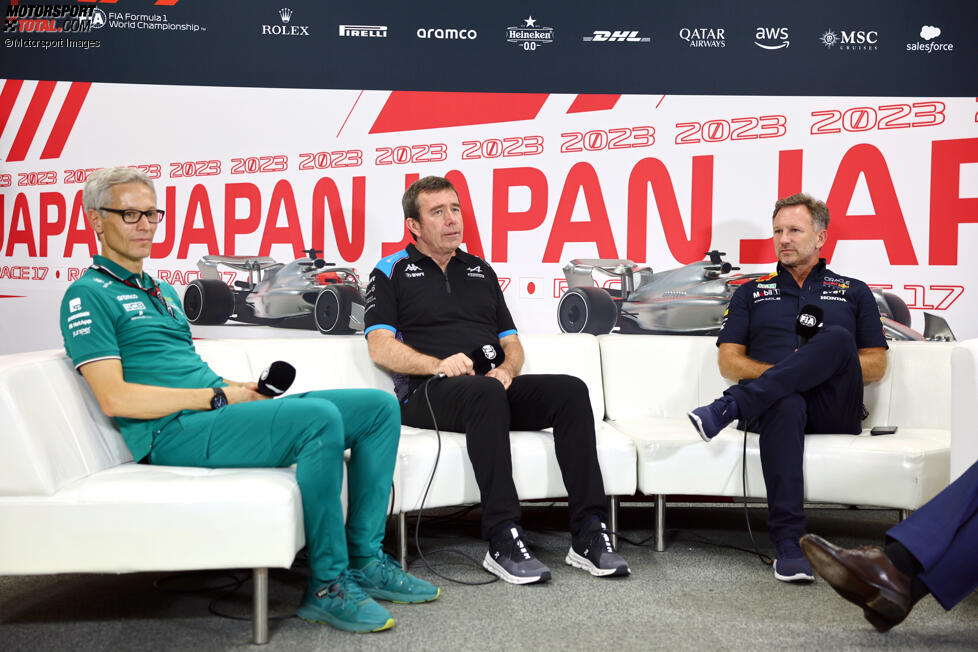 Mike Krack (Aston Martin), Bruno Famin (Alpine) und Christian Horner (Red Bull)