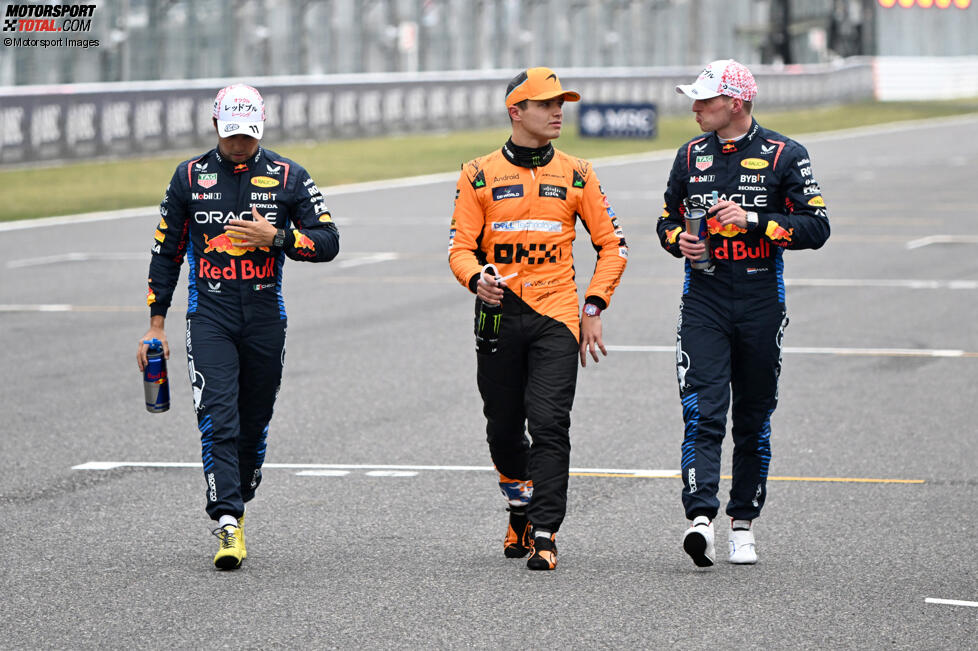 Max Verstappen (Red Bull), Sergio Perez (Red Bull) und Lando Norris (McLaren) 