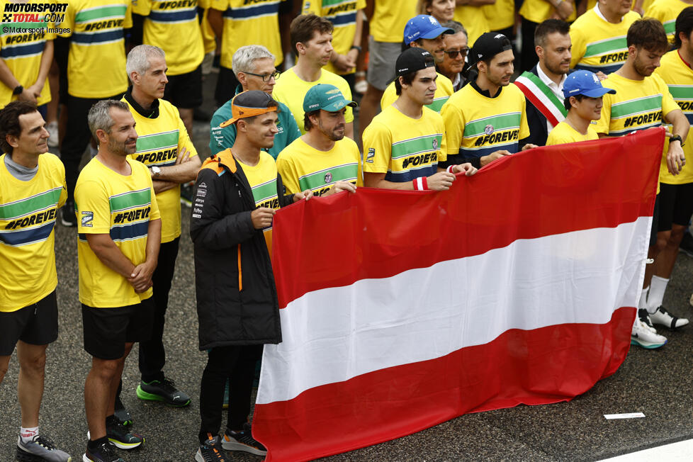 Lando Norris (McLaren), Fernando Alonso (Aston Martin), Lance Stroll (Aston Martin), Daniel Ricciardo (Racing Bulls), Esteban Ocon (Alpine), Yuki Tsunoda (Racing Bulls) und Pierre Gasly (Alpine) 