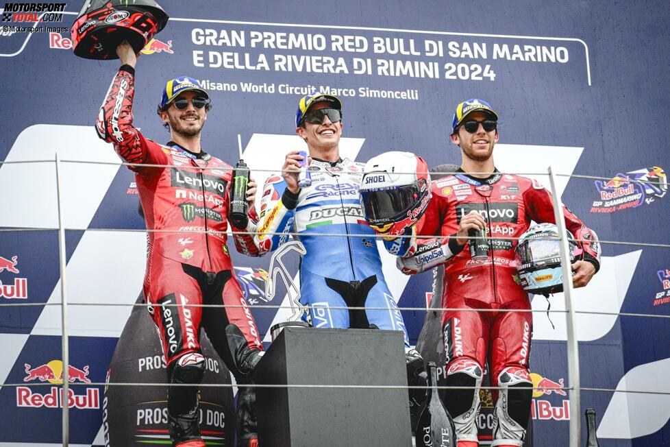 Marc Marquez (Gresini), Francesco Bagnaia (Ducati) und Enea Bastianini (Ducati) 
