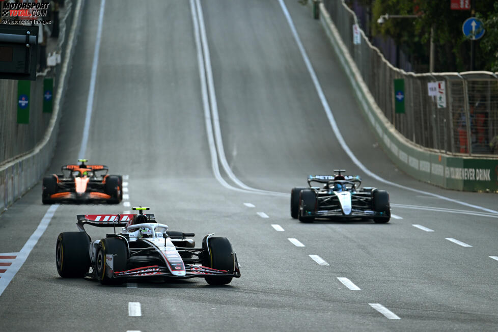 Nico Hülkenberg (Haas), George Russell (Mercedes) und Lando Norris (McLaren) 