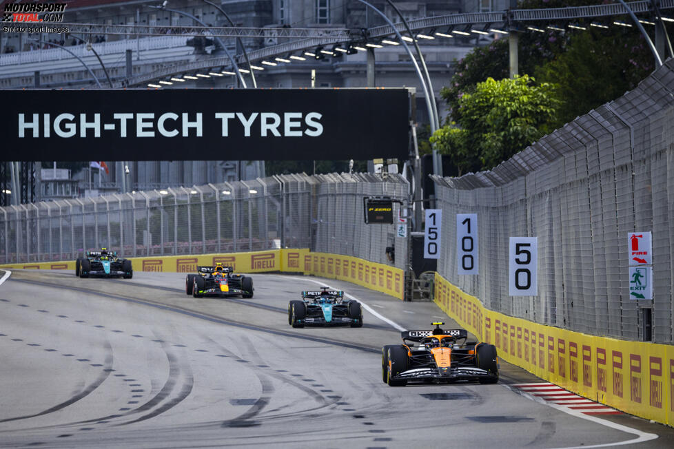 Lando Norris (McLaren), George Russell (Mercedes) und Sergio Perez (Red Bull) 