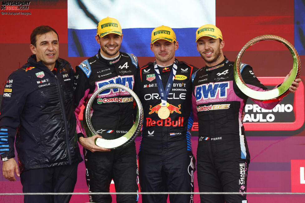 Max Verstappen (Red Bull), Esteban Ocon (Alpine) und Pierre Gasly (Alpine) 