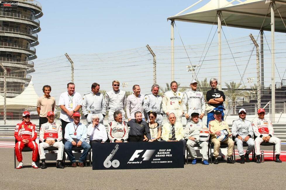 1950, also vor 60 Jahren, fand zum ersten Mal eine Formel-1-Weltmeisterschaft statt. Die Veranstalter in Bahrain luden aus diesem Grund alle noch lebenden Weltmeister ein - und bis auf Kimi Räikkönen (2007) und Nelson Piquet (1981, 1983 und 1987) kamen auch alle! Der Brasilianer hat mit der Formel 1 infolge des 