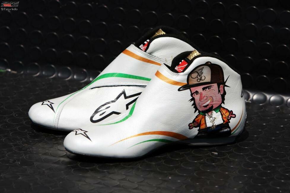 Glücksbringer Marke Vitantonio Liuzzi: Der Force-India-Pilot hatte sein eigenes Konterfei auf den Schuhen.