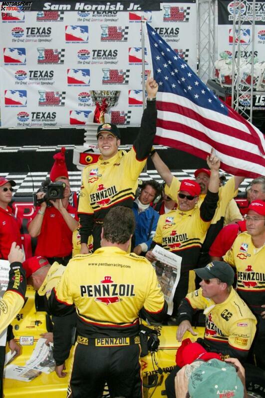 Texas 2002 und der Jubel im Panther-Team um Sam Hornish Jr. Später holte er 2006 seinen insgesamt dritten IndyCar-Titel, dann jedoch schon in Diensten von Roger Penske. 