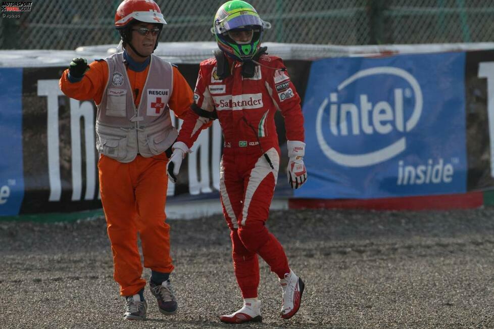 Felipe Massa, ein Jahr nach seinem bizarren Stahlfeder-Unfall in Ungarn: Der Ferrari-Pilot gewann 2010 keinen einzigen Grand Prix und wurde in Deutschland quasi offiziell zur Nummer zwei degradiert. 