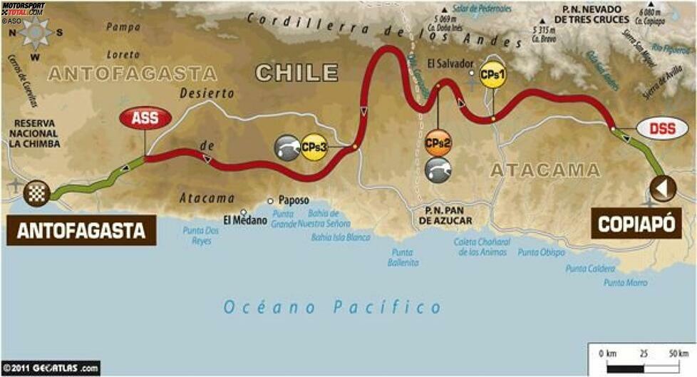 09. Januar: Copiapo - Antofagasta
686 Gesamtkilometer, 477 Kilometer Wertungsprüfung
Neue Woche, neues Glück? An diesem Punkt der Rallye schrumpft die Zahl der Teilnehmer in jeder Kategorie extrem.