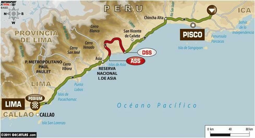 15. Januar: Pisco - Lima
283 Gesamtkilometer, 29 Kilometer Wertungsprüfung
Der letzte Tag wartet mit einer kurzen Wertungsprüfung auf, die das Gesamtklassement ein letztes Mal ordnet. Wieder ist die Etappe von Dünen und schönen Straßen gekennzeichnet, bevor Lima in greifbarer Nähe ist. Die Freude ins Ziel zu kommen, rückt in den Vordergrund.