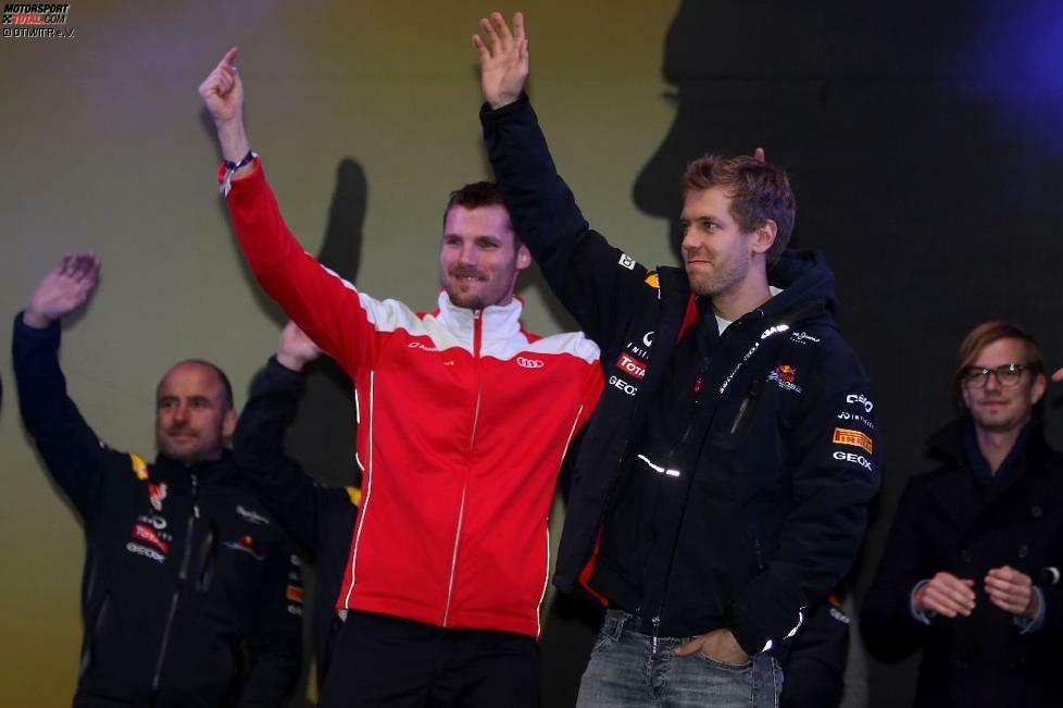 Der DTM-König traf zwischenzeitlich auch noch auf den Kaiser der Formel 1: Martin Tomczyk und Sebastian Vettel gemeinsam in Heppenheim.