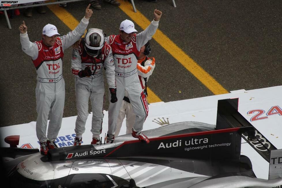 Marcel Fässler, Benoit Treluyer und Andre Lotterer feierten den nächsten Audi-Erfolg in Le Mans - den 30. Sieg an der Sarthe eines deutschen Herstellers.