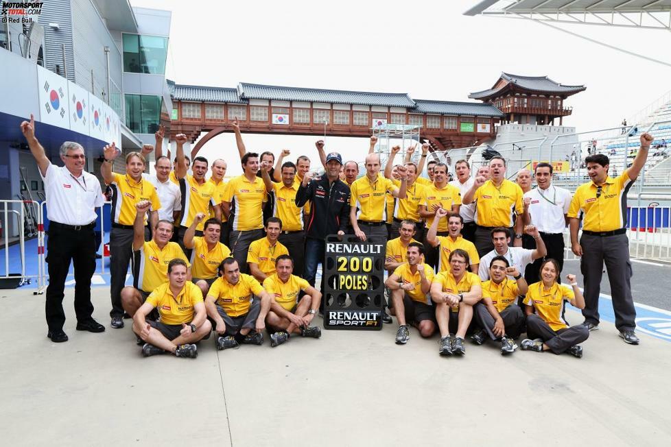200. Pole-Position für Motorenhersteller Renault: Mark Webber fixiert das Jubiläum 33 Jahre nach der Premiere durch Jean-Pierre Jabouille in Südafrika.