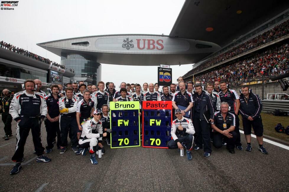 Happy Birthday, Frank! Frank Williams ist nicht in Schanghai, lässt sich durch Toto Wolff vertreten, aber seine Mitarbeiter wünschen ihm aus der Ferne trotzdem alles Gute zum 70. Geburtstag.