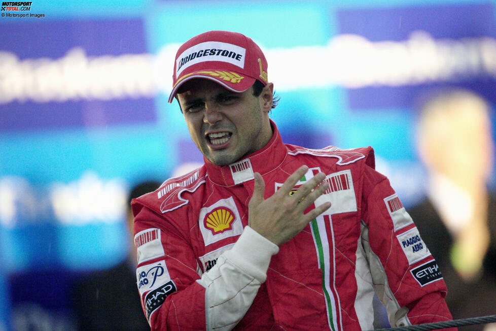 6. Felipe Massa (11 Siege, 0 WM-Titel): Schon zu Sauber-Zeiten wird der Brasilianer als Ferrari-Testpilot aufgebaut, ehe er dann 2006 tatsächlich bei der Scuderia zum Zug kommt und Michael Schumacher manchmal gefährlich wird. Highlight: Sein tragischer Sieg beim Heimrennen in Brasilien 2008, der ihn nur 20 Sekunden lang zum Weltmeister macht ...