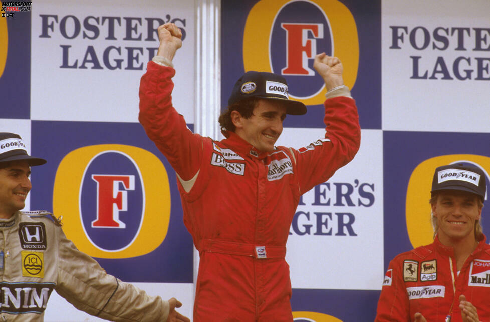 1986: Alain Prost gewinnt seinen zweiten Titel, diesmal allerdings gegen deutlich stärkere Konkurrenz. Erst ein Reifenplatzer von Williams-Pilot Nigel Mansell im letzten Rennen in Adelaide (Australien) entscheidet die Weltmeisterschaft zu seinen Gunsten.