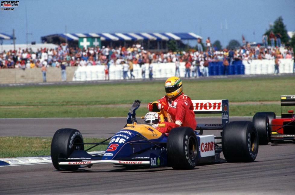 Ein Duell, das 1991 seine Fortsetzung finden sollte: Mansell (Williams) gewinnt zwar in Silverstone und nimmt seinen Rivalen als Passagier mit, aber Senna (inzwischen McLaren-Pilot), wird zum dritten Mal Weltmeister.