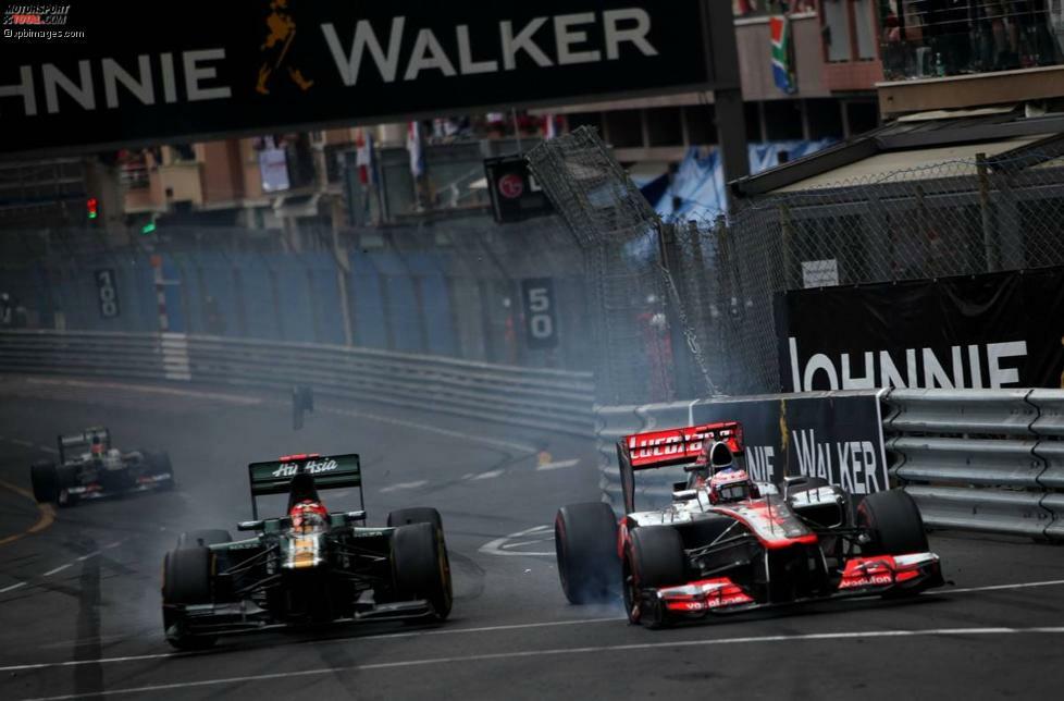 Heikki Kovalainen (Caterham-Renault) und Jenson Button (McLaren-Mercedes), Grand Prix von Monaco in Monte Carlo.