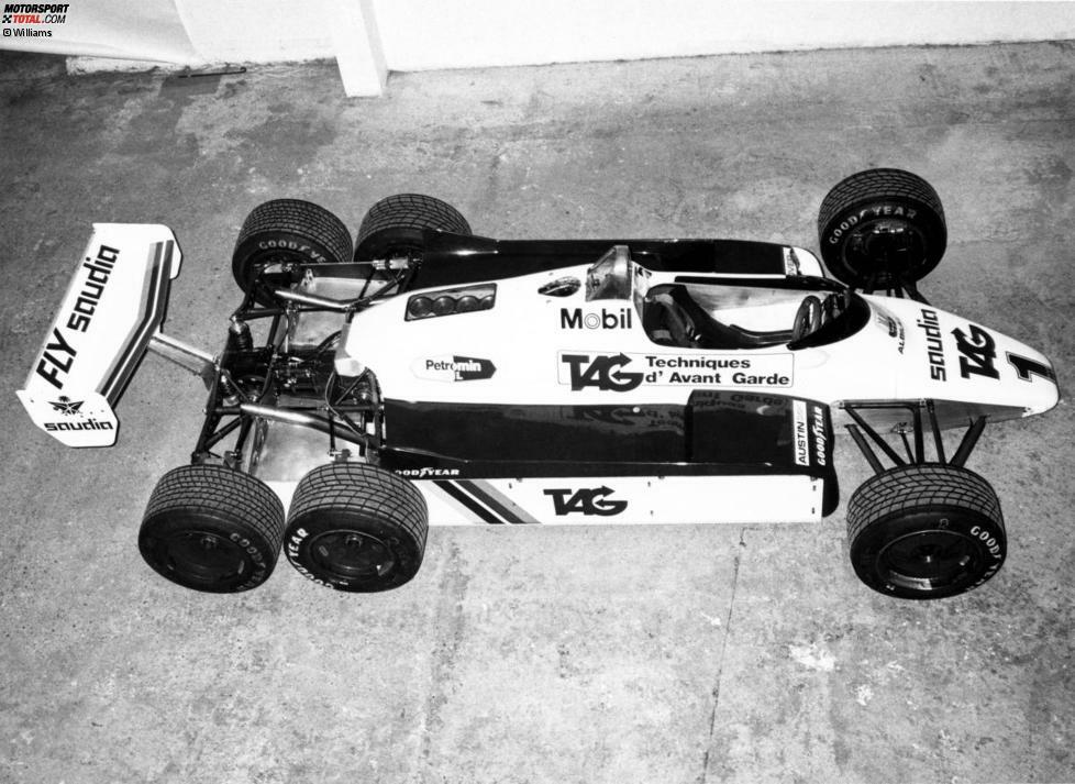 Der legendäre Williams-Ford FW07D mit sechs Rädern wurde 1982 getestet, aber nie im Rennen eingesetzt.