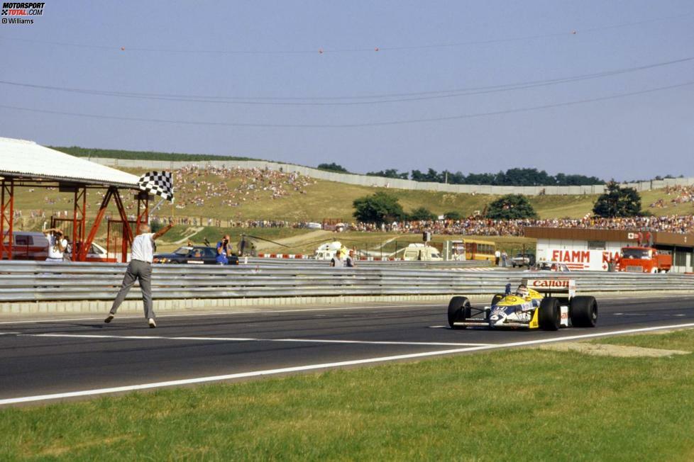 Wieder Weltmeister: Nelson Piquet gewinnt 1987 nicht nur den Grand Prix von Ungarn in Budapest (Bild), sondern auch den Fahrer-WM-Titel.