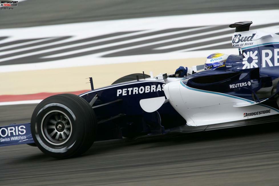 Ein Stern geht auf: Nico Rosberg feiert auf Williams-Cosworth in Bahrain 2006 seine Formel-1-Premiere - mit schnellster Rennrunde. Bis er in China 2012 auf Mercedes erstmals ein Rennen gewinnt, muss der Sohn des früheren Williams-Weltmeisters Keke Rosberg aber 111 Grands Prix warten.