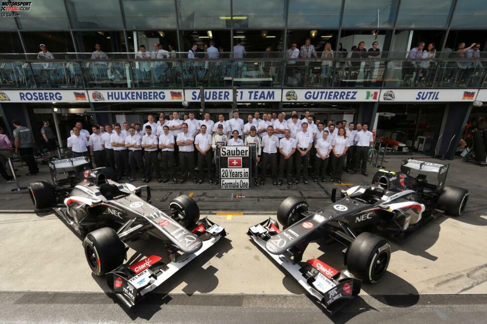 20 Jahre in der Formel 1: In den gleichen schwarzen Farben, in denen 1993 Karl Wendlinger und J.J. Lehto für die Schweizer in der Königsklasse debütierten, gehen 2013 Nico Hülkenberg und Esteban Gutierrez für Sauber an den Start.