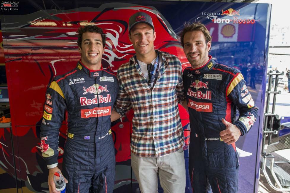 Der schnellste Mann der Skipisten zu Besuch bei den Toro-Rosso-Junioren Ricciardo und Vergne: Aksel-Lund Svindal.