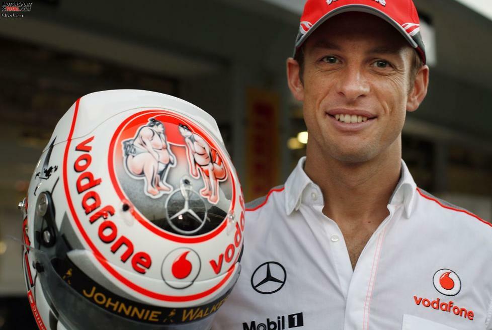 Der Star ist der Helm: Jenson Button, 2006 auf Honda erstmals Grand-Prix-Sieger, fährt dieses Jahr mit Sumoringern auf dem Kopf.