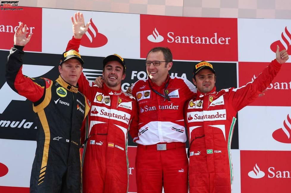 Der Höhepunkt des Jahres: In Spanien feiert Lokalmatador Alonso seinen Heimsieg, Massa schafft es zum einzigen Mal 2013 auf das Podium. Die Weltmeisterschaft scheint im Bereich des Möglichen.
