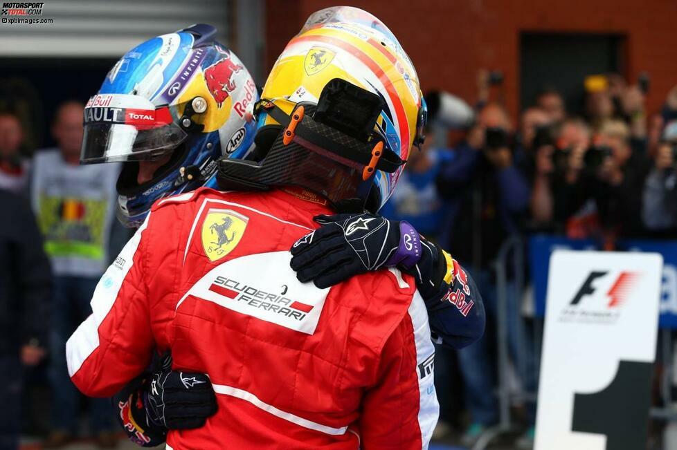 In Belgien beginnt eine Serie von zweiten Plätzen für Alonso, bei denen er sich jedes Mal Sebastian Vettel geschlagen geben muss.