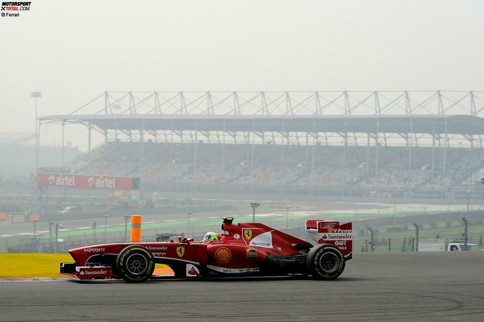 Im Dunst von Indien trumpft Massa auf, kommt auf Platz vier. Alonso erreicht zum zweiten Mal in der Saison nicht die Punkte (Rang elf).