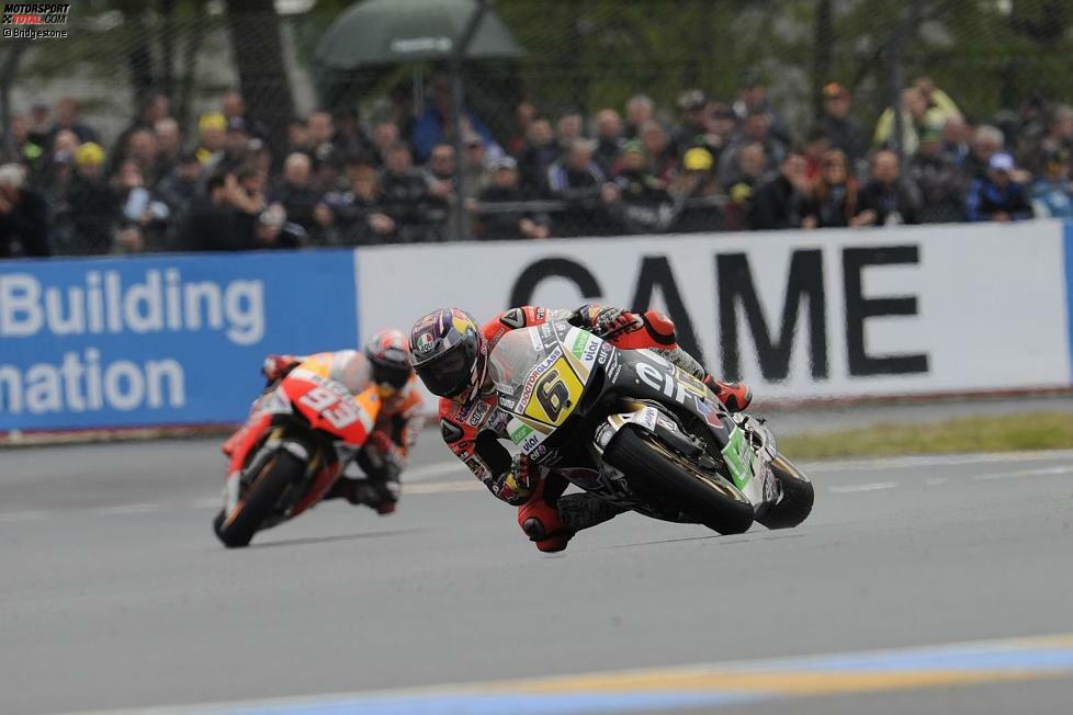 Und auch beim Regenrennen in Le Mans lief es nicht optimal: Bei schwierigen Bedingungen fehlte Bradl die Sicht. Nach einem Sturz konnte er weiterfahren und kam als Zehnter mit einer Minute Rückstand ins Ziel.