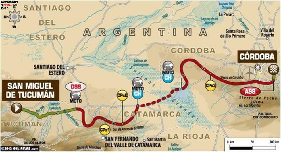 Die erste Etappe nach dem Ruhetag ist zugleich die längste der Rallye Dakar 2013. Zudem ist sie technisch anspruchsvoll. Teilweise geht es auf dem Weg durch das sogenannte 
