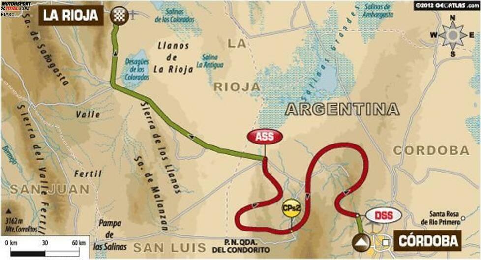 Abwechslung ist das Motto der zehnten Etappe. Kurvenreiche Waldpassagen gehen über in karge Streckenabschnitte auf steinigen Plateaus. Entsprechend variieren die Geschwindigkeiten, die auf den freien Passagen Spitzenwerte erreichen können. Wenn die Teilnehmer im Etappenziel ankommen, haben sie zwei Drittel der diesjährigen Dakar-Strecke gemeistert.
15. Januar: Cordoba - La Rioja
636 Gesamtkilometer
357 Kilometer Wertungsprüfung