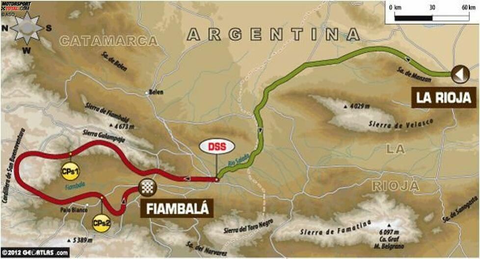 Die Dakar 2013 bewegt sich wieder auf dem Terrain des Vorjahres. Die weißen Sanddünen um Fiambala sind ein Highlight für Zuschauer. Für die Fahrer können sie leicht ein Albtraum werden. Motoren können in dem unbarmherzigen Gelände überhitzen, Fahrzeuge können leicht im Sand steckenbleiben oder man verfährt sich in der unübersichtlichen Dünenlandschaft. So viel ist sicher: Rund um Fiambala ist immer für Action gesorgt.
16. Januar: La Rioja - Fiambala
483 Gesamtkilometer
221 Kilometer Wertungsprüfung