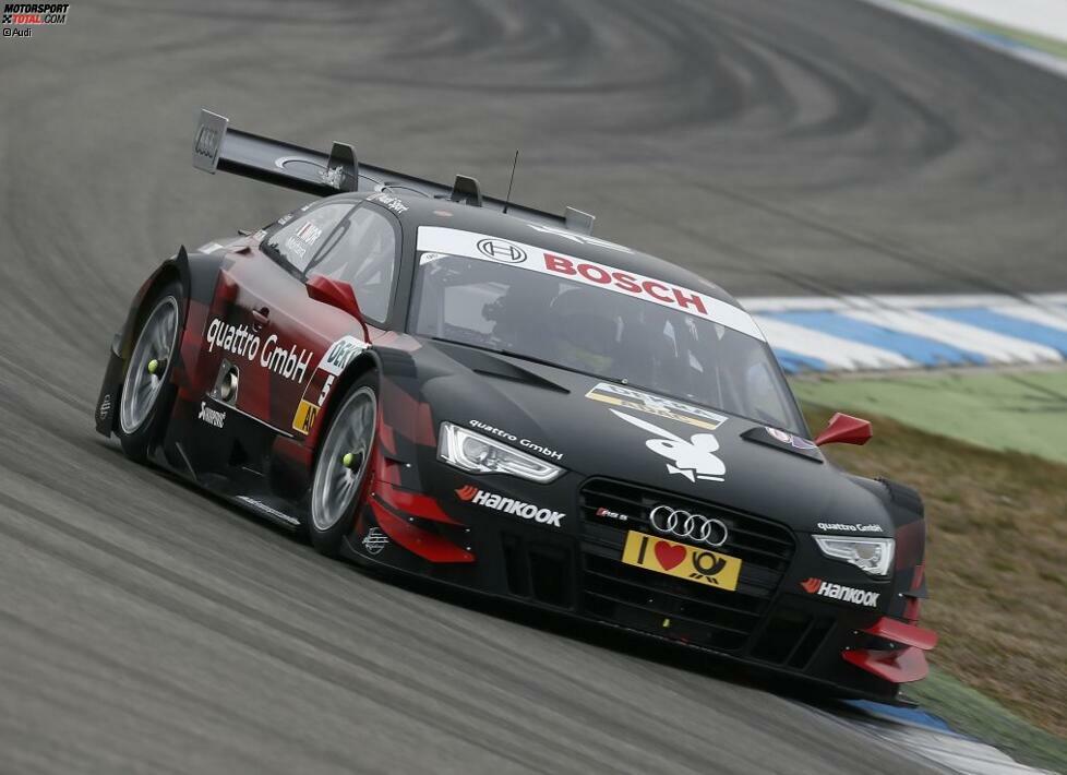 Ob Edoardo Mortara abseits der Strecke ein Playboy ist, sei dahingestellt. Auf der Piste jedenfalls tritt er auch 2013 wieder als solcher auf. Das Männermagazin sponsort den RS 5 DTM des Italieners, der im eleganten Farbmix aus Schwarz und Weinrot daherkommt.