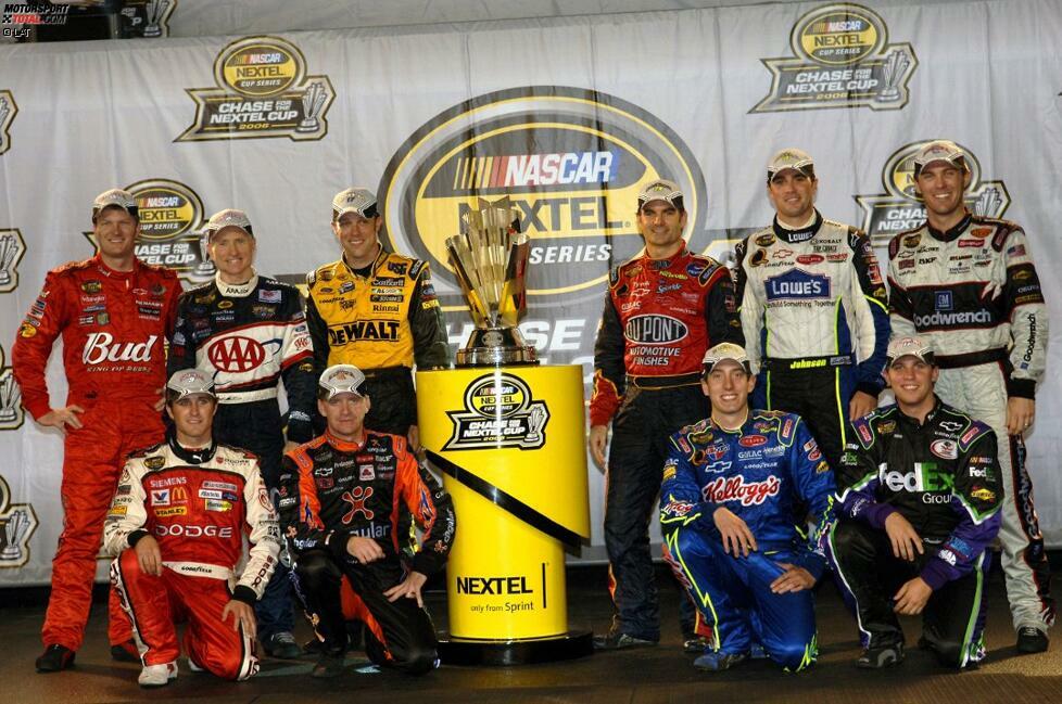 Chasebild 2006: Earnhardt (l.o.) mit Mark Martin, Matt Kenseth, Jeff Gordon, Jimmie Johnson und Kevin Harvick (oben). Unten: Kasey Kahne, Jeff Burton, Kyle Busch und Denny Hamlin.