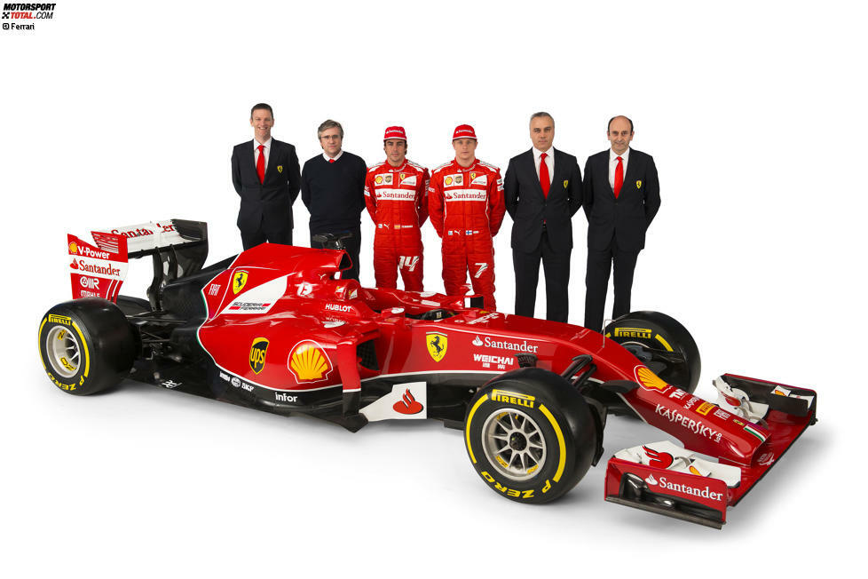 2014: Ferrari F14-T. Sechster in der Fahrer-, Vierter in der Konstrukteurs-Weltmeisterschaft. Kein Sieg. - Über den Namen des Autos für 2014 lässt Ferrari die Fans im Internet abstimmen. Doch das soll kein gutes Omen sein. Weder Fernando Alonso noch Rückkehrer Kimi Räikkönen können sich mit dem F14-T in Szene setzen. Erstmals seit 1993 beendet Ferrari eine Saison ohne Grand-Prix-Sieg.